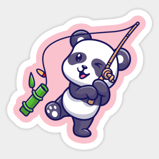 Cute Panda Fishing Bamboo Cartoon Sticker